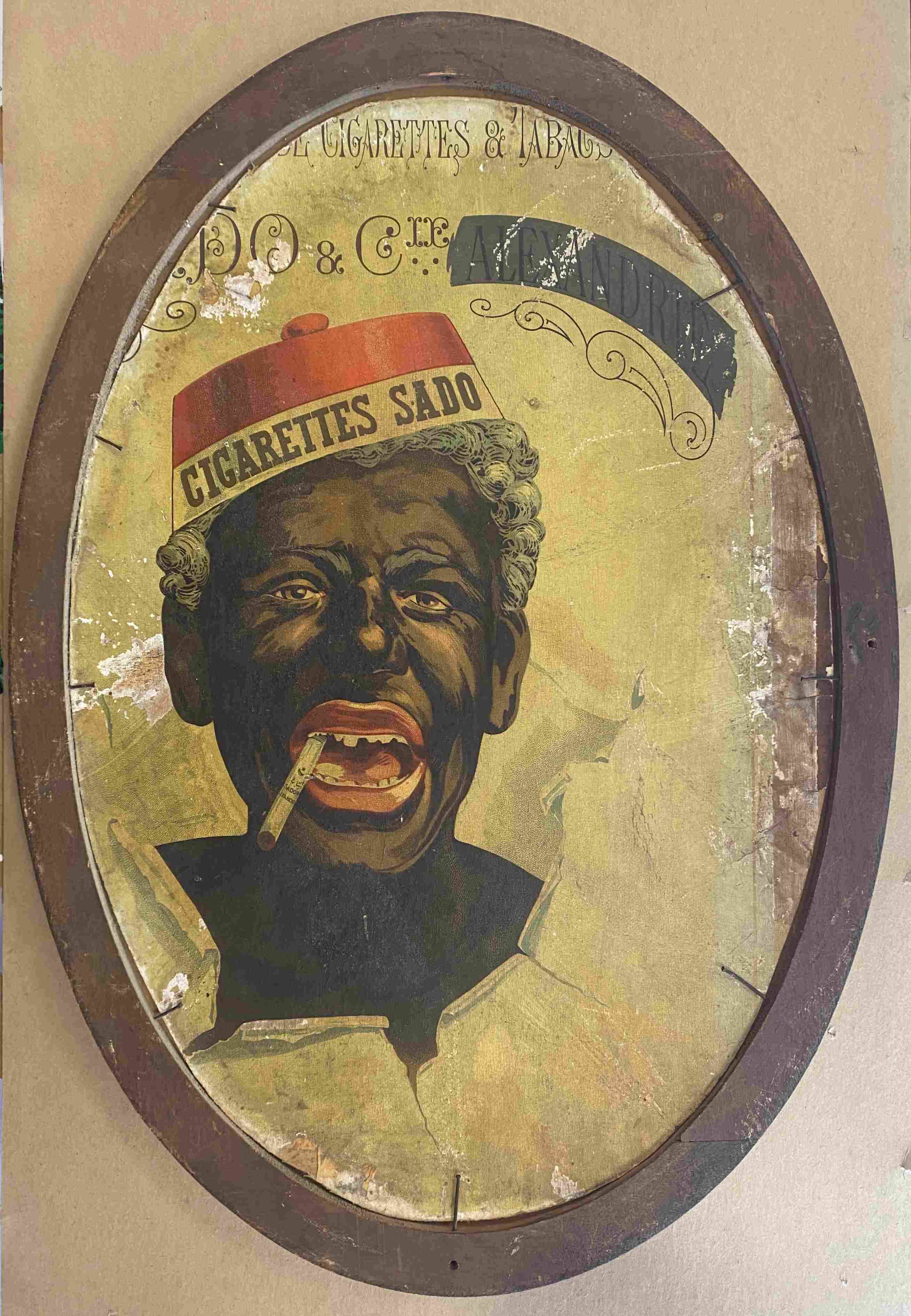 HSP painting oval view "Fruit basket" circa 1900 on SADO cigarette cardboard