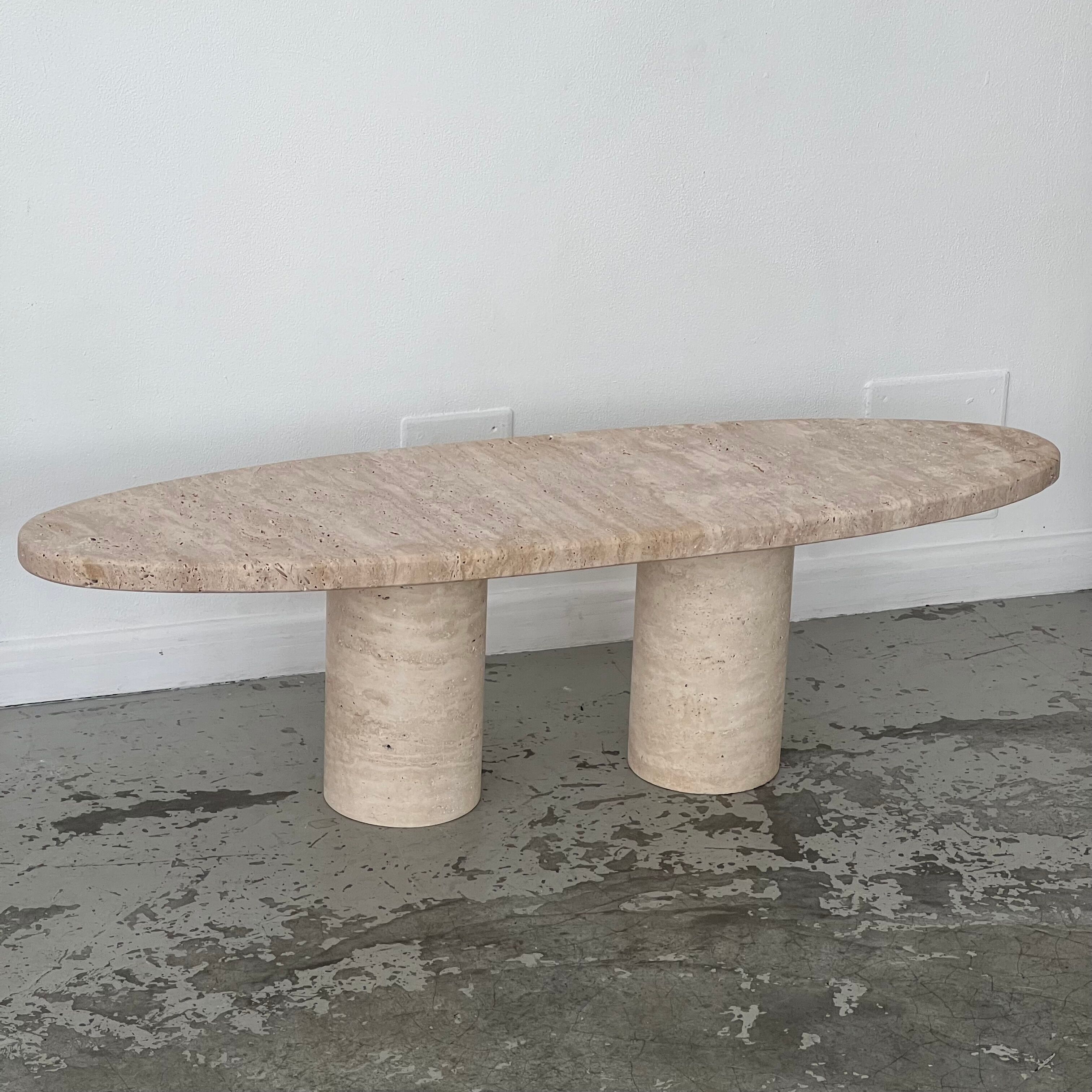 Oval travertine coffee table
