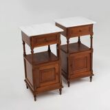 Suite de 2 tables de chevet Art Déco en chêne avec plateau en marbre de Carrare, France années 1930