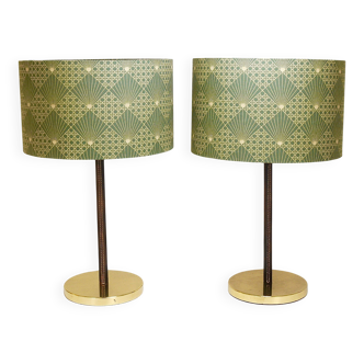 Pair of table lamps or accent lamps in brass and leather by J.T. Kalmar, Mid-Century, Austria, 1960s.