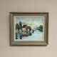 Original Swedish Oil on Canvas – "Houses and Trees", Unknown Artist – Signed, Vintage and Framed – 53.5 x 46 cm (21 x 18 inches)