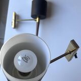 Pair of vintage arlus wall lights – black metal, brass, opaline glass & wood –