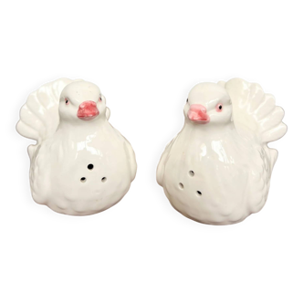 Duo sel et poivre en céramique colombes blanches