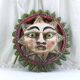 Masque de soleil mexicain vintage en bois sculpté à la main avec laque de couleur vive, art mural décoratif traditionnel rétro d'Amérique du Sud