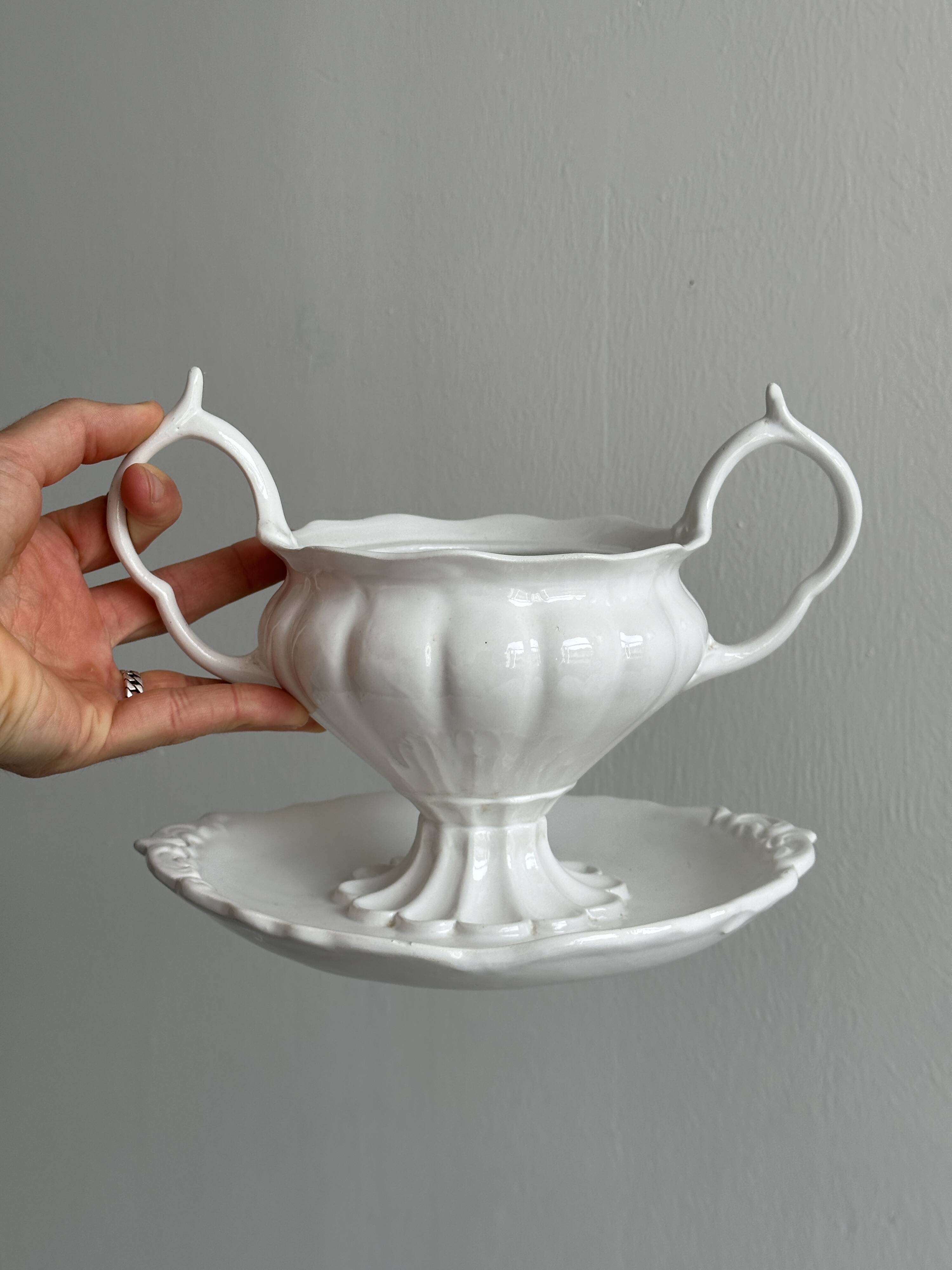 Antique white porcelain sauce boat