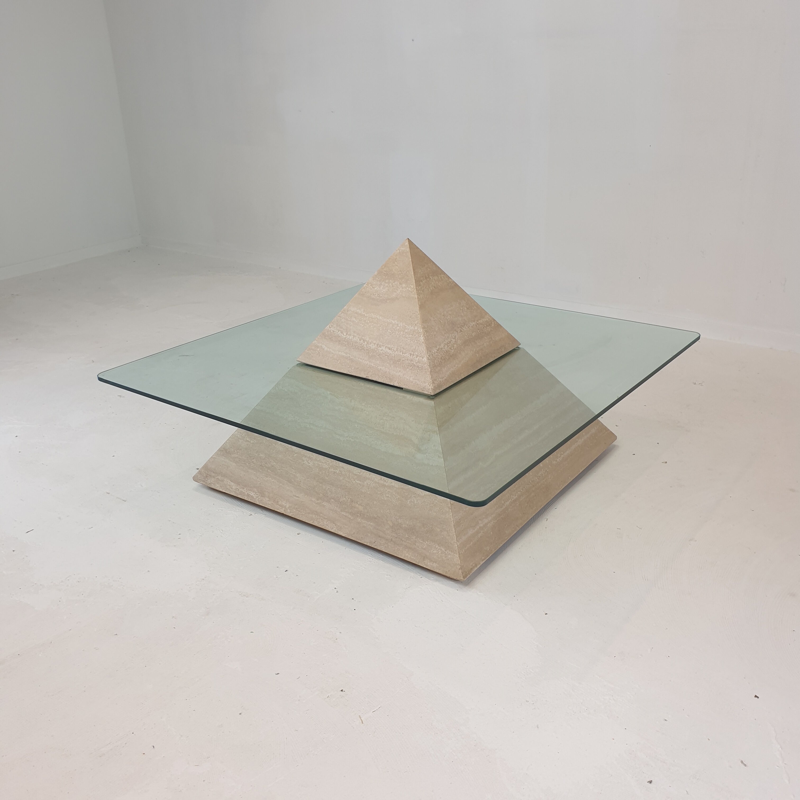 Italian Travertine Pyramid Coffee Table, 1980s