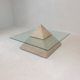 Table basse pyramidale en travertin italien, années 1980