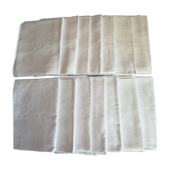 Set of 14 monogrammed damask towels