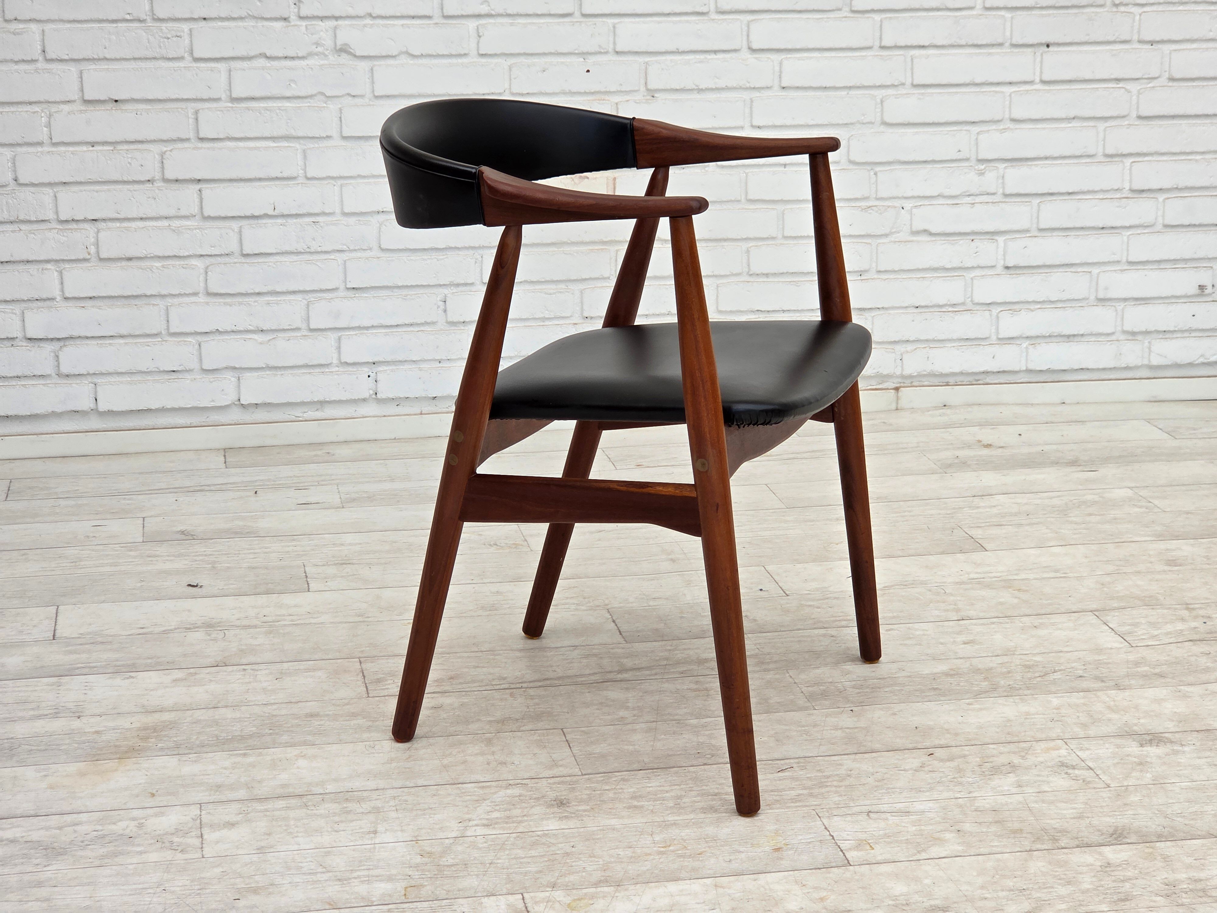 1960s, Danish armchair. Teak wood, black artificial leather.