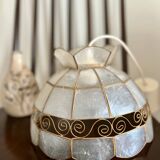 Pendant lamp in mother-of-pearl and vintage brass