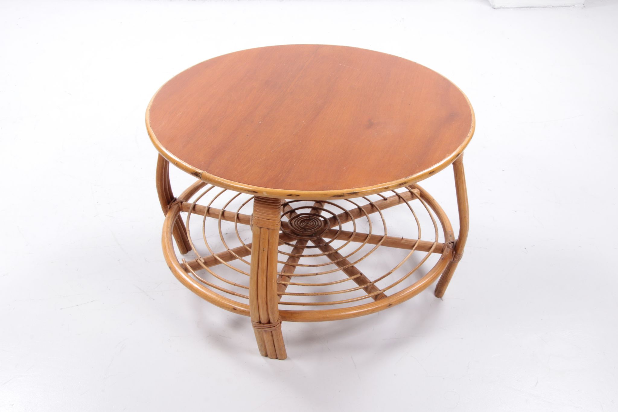 Vintage set of bamboo lounge armchairs and sofa with coffee table Paul Frankl, 1960s