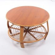 Vintage set of bamboo lounge armchairs and sofa with coffee table Paul Frankl, 1960s