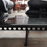 Corner sofa opening in leather and coffee table in marble by pierluigi cerri for frau, 1980s