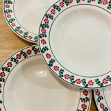 X5 hollow plate with green and red flowers -ceranord-made in france