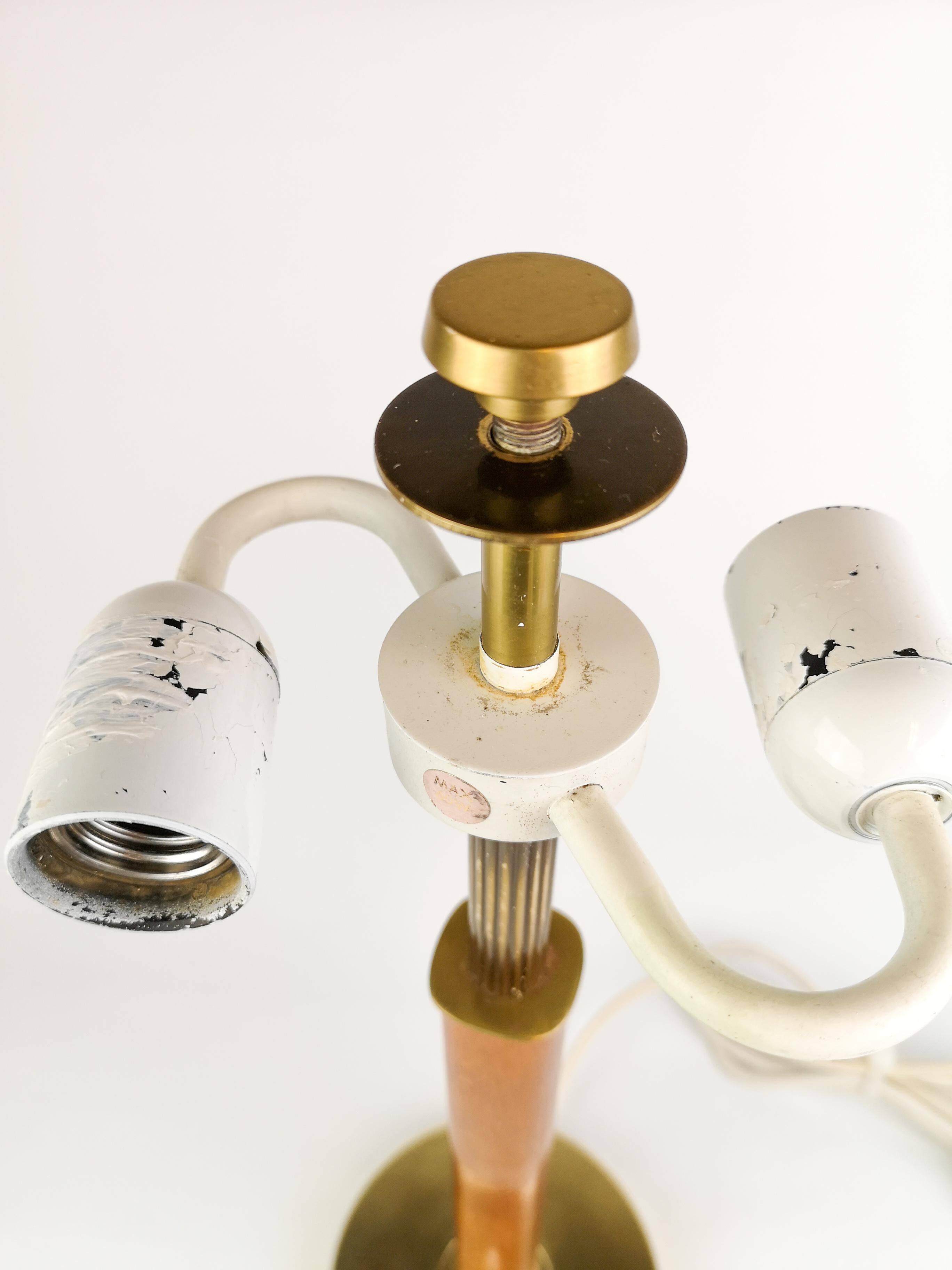 Mid-century Swedish table lamp in brass, crystal, and wood by Boréns.