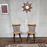 Paire de chaises Baumann bistrot troquet en bois jaune et brun