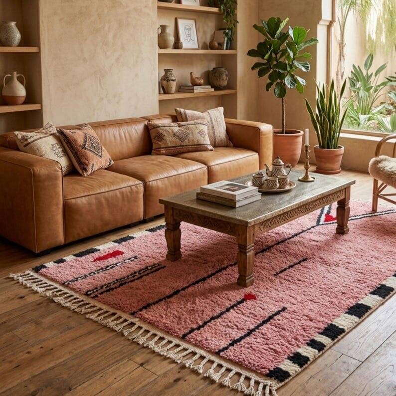Handwoven natural wool rug, traditional artisan, 2/3 m.