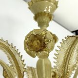 Vintage 6 arms handcrafted floral Murano glass chandelier with gold. Italy 1950s