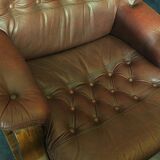 Mid century Scandinavian cantilever leather lounge chair and ottoman, 1960s