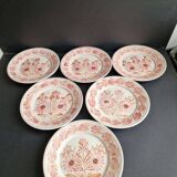 Set of 6 pink and orange HB Quimpert dessert plates