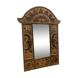 Ethnic carved wood mirror 35x49cm