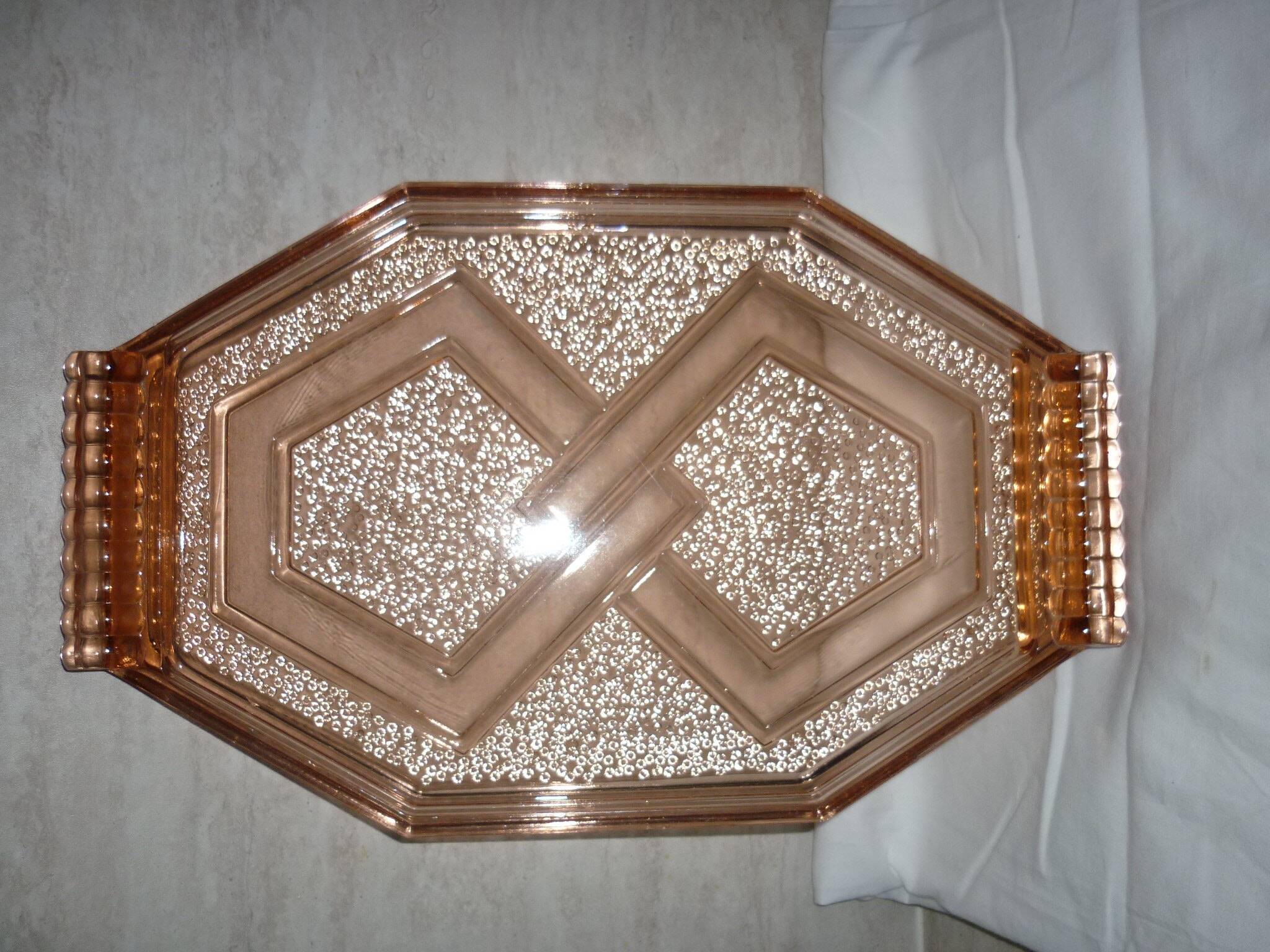 Art Deco pink glass transparent dish