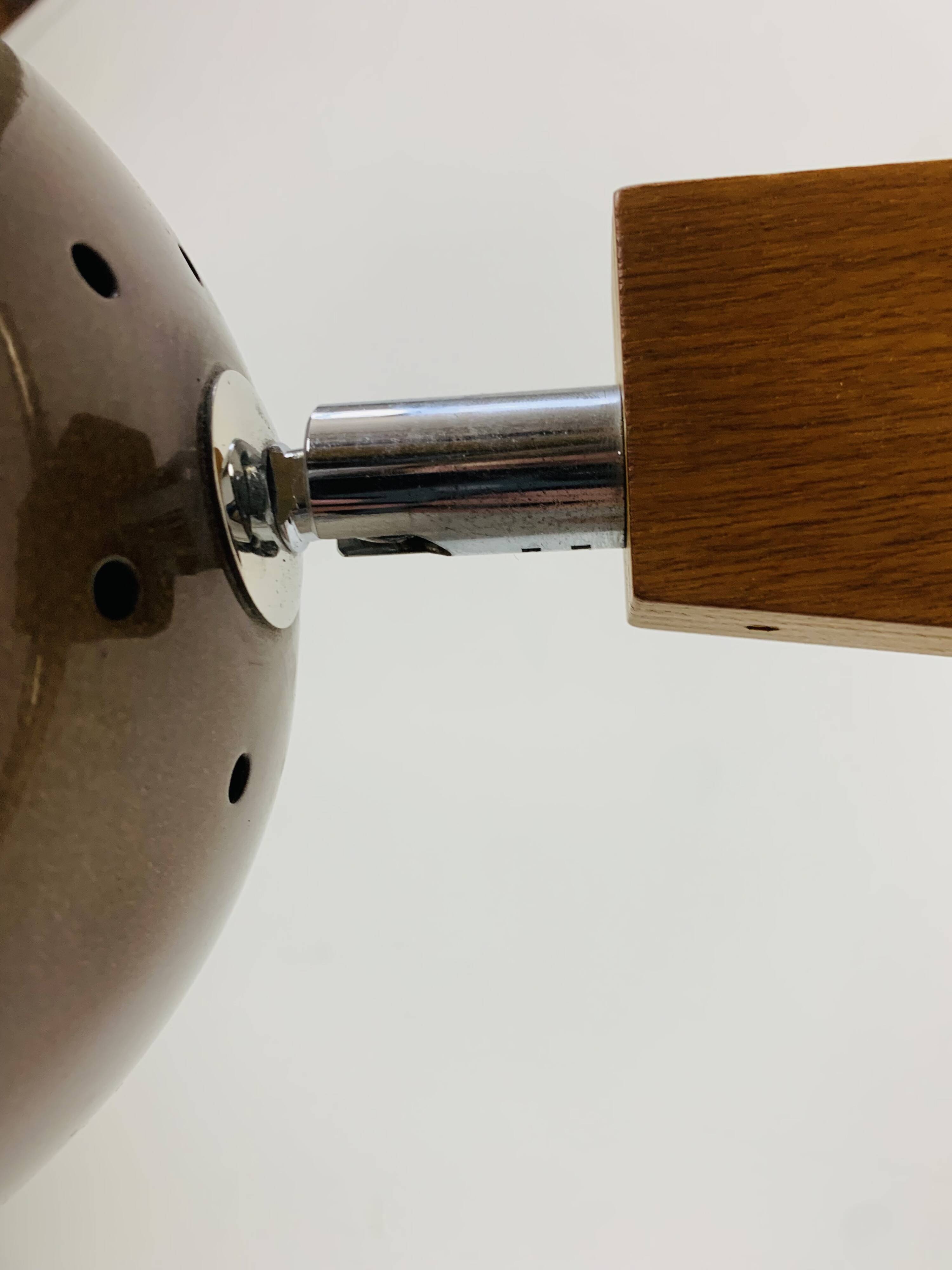Eyeball floor lamp by Temde Leuchten, copper metal, teak and chrome, 70s.