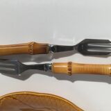 8 bamboo cake forks 60s