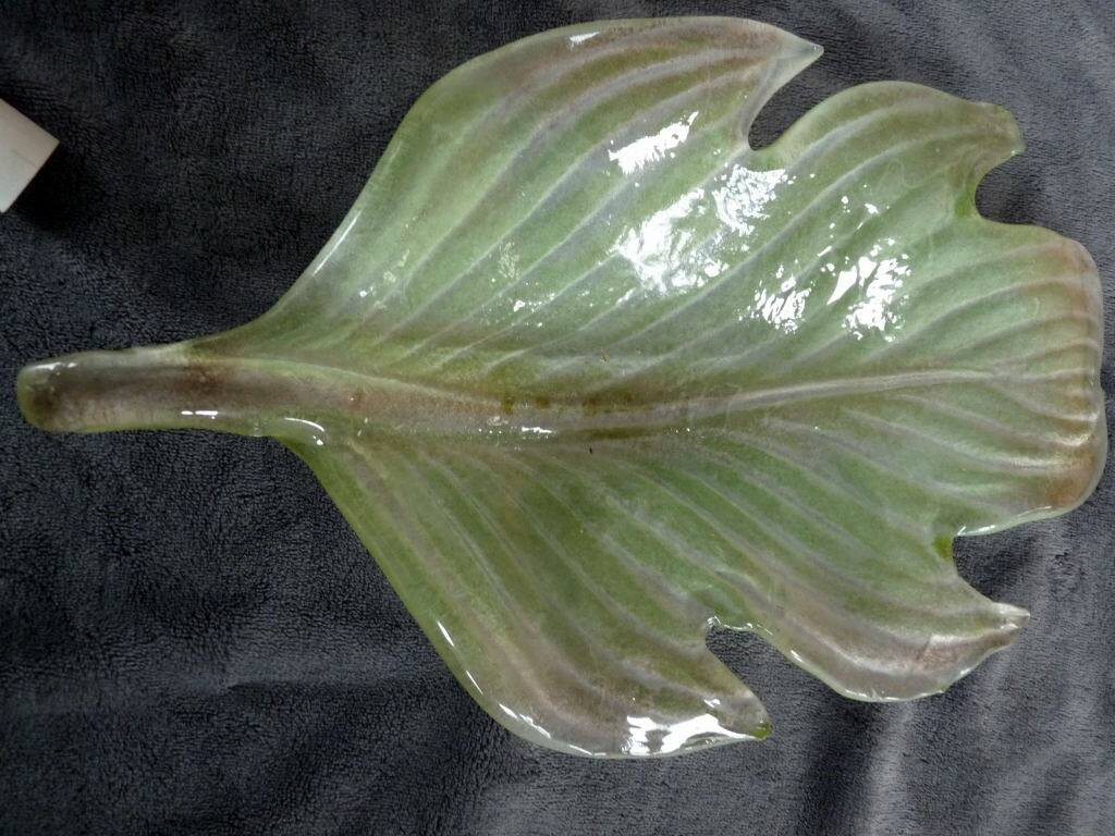 giant painted sheet metal wall lamp Murano glass plant leaf 105 cm