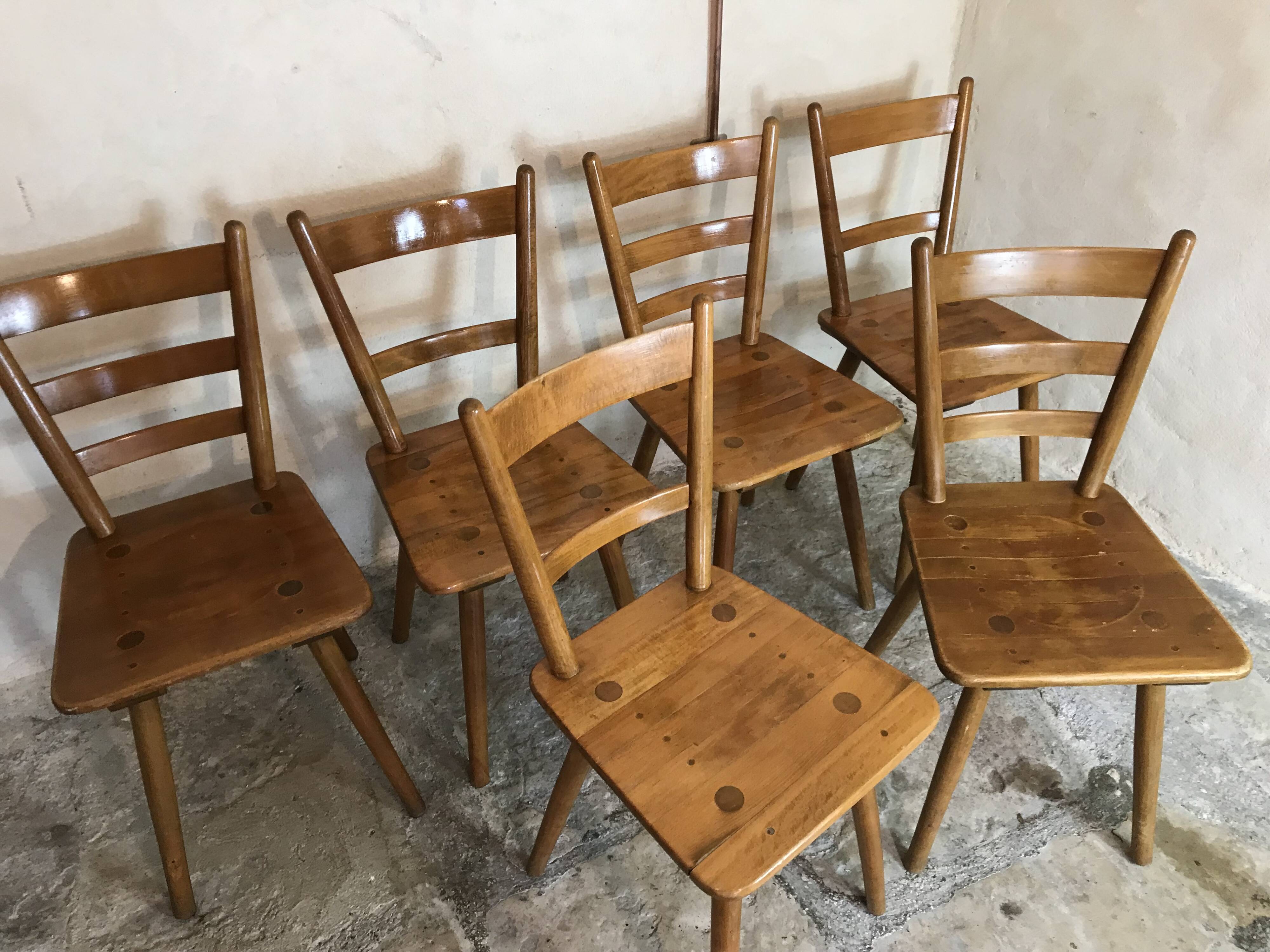 Set of 6 solid beech chairs by Adolf Schneck