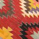 Tapis Kilim vintage en laine rouge clair et jaune 5x8, 155x245 cm