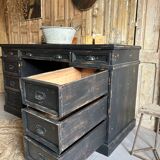 Bureau, meuble de salle de bain ancien en bois patiné noir