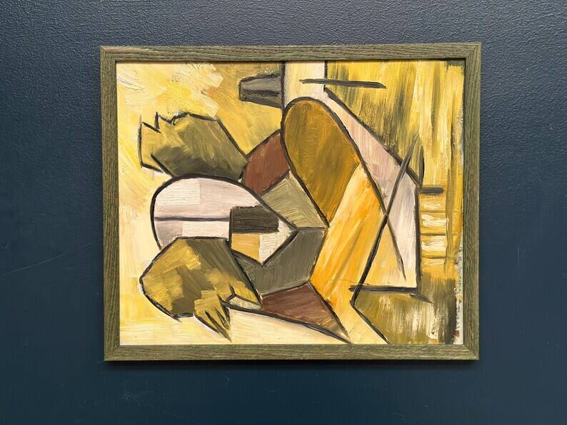 Huile sur panneau d'origine suédoise – « Composition abstraite » – Signée – Vintage