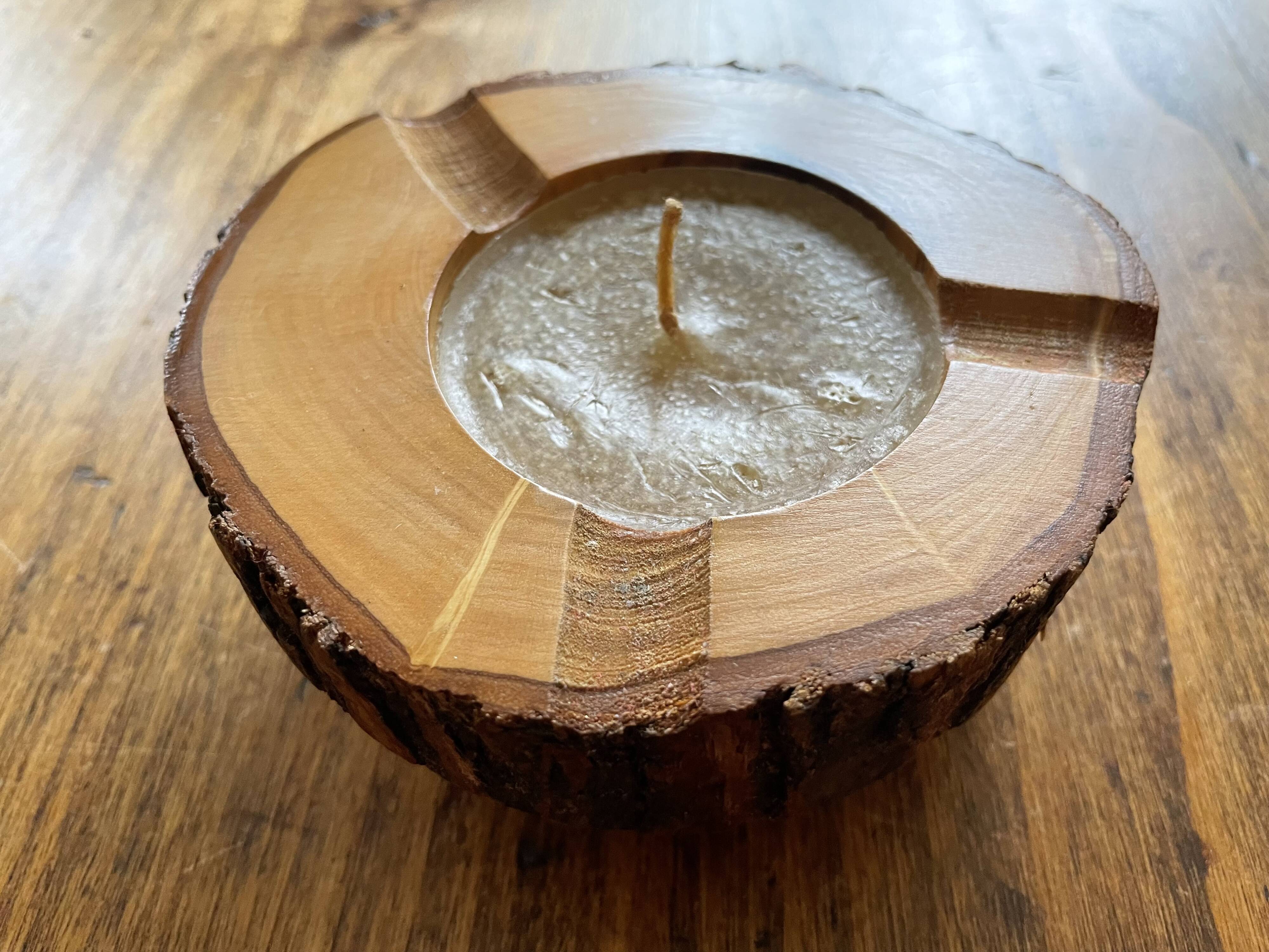 Ashtray candle holder in olive wood, old, vintage