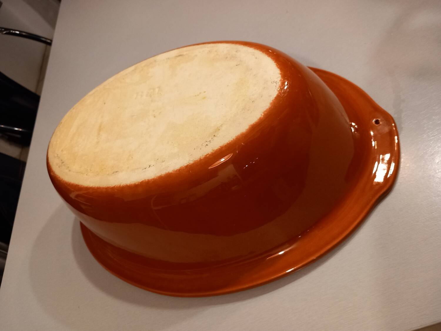 Breton dish in brown and yellow ceramic