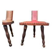Pair of vintage French three-legged chairs with Breton style backrest, wooden seat 1960s