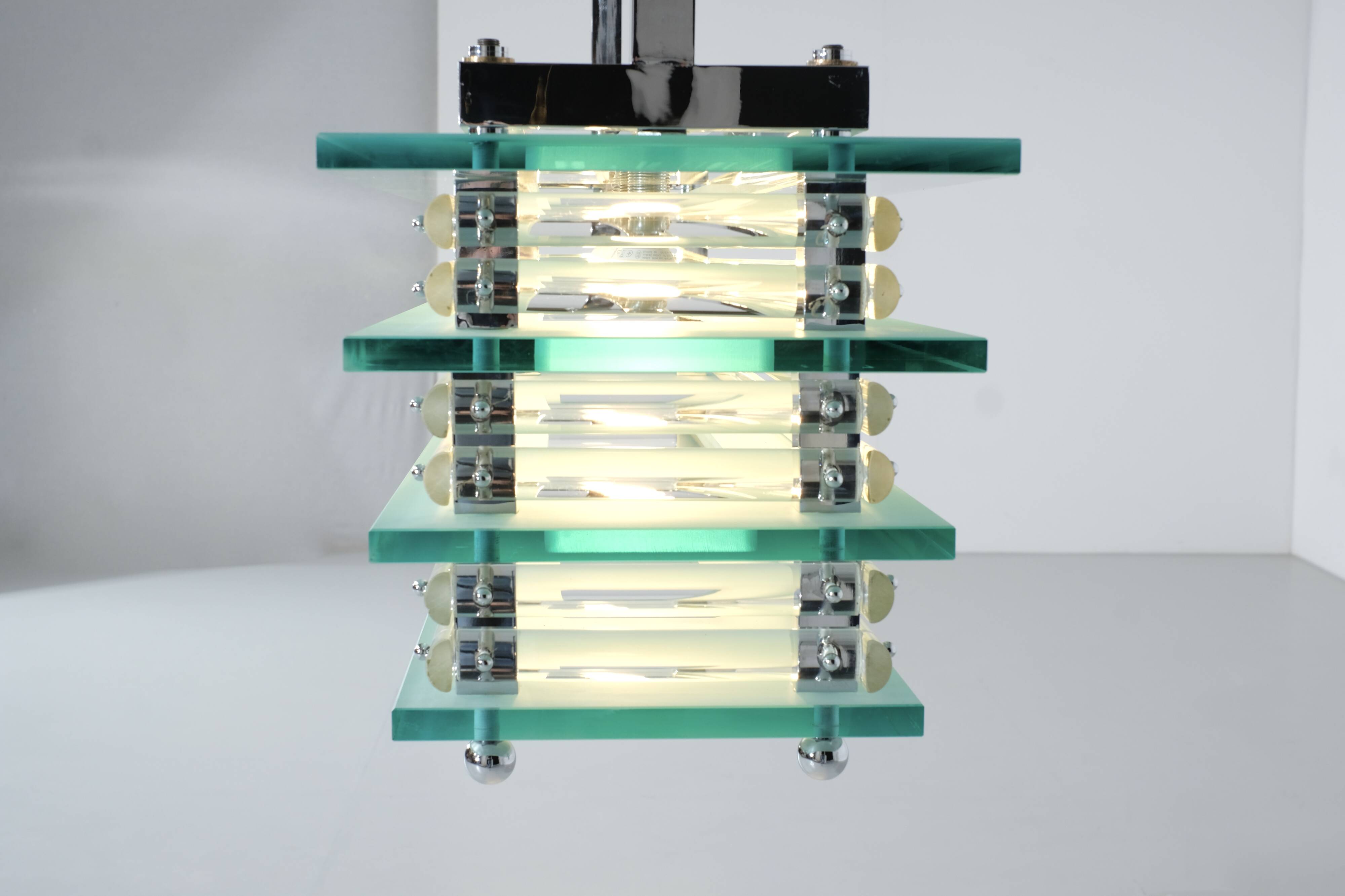 Large suspended chandelier, glass ceiling light, Italy 1970s.
