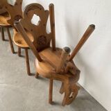 Set of 4 Savoyard pine chairs from the 60s