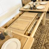 Table de ferme en chêne massif avec 2 rallonges centrales