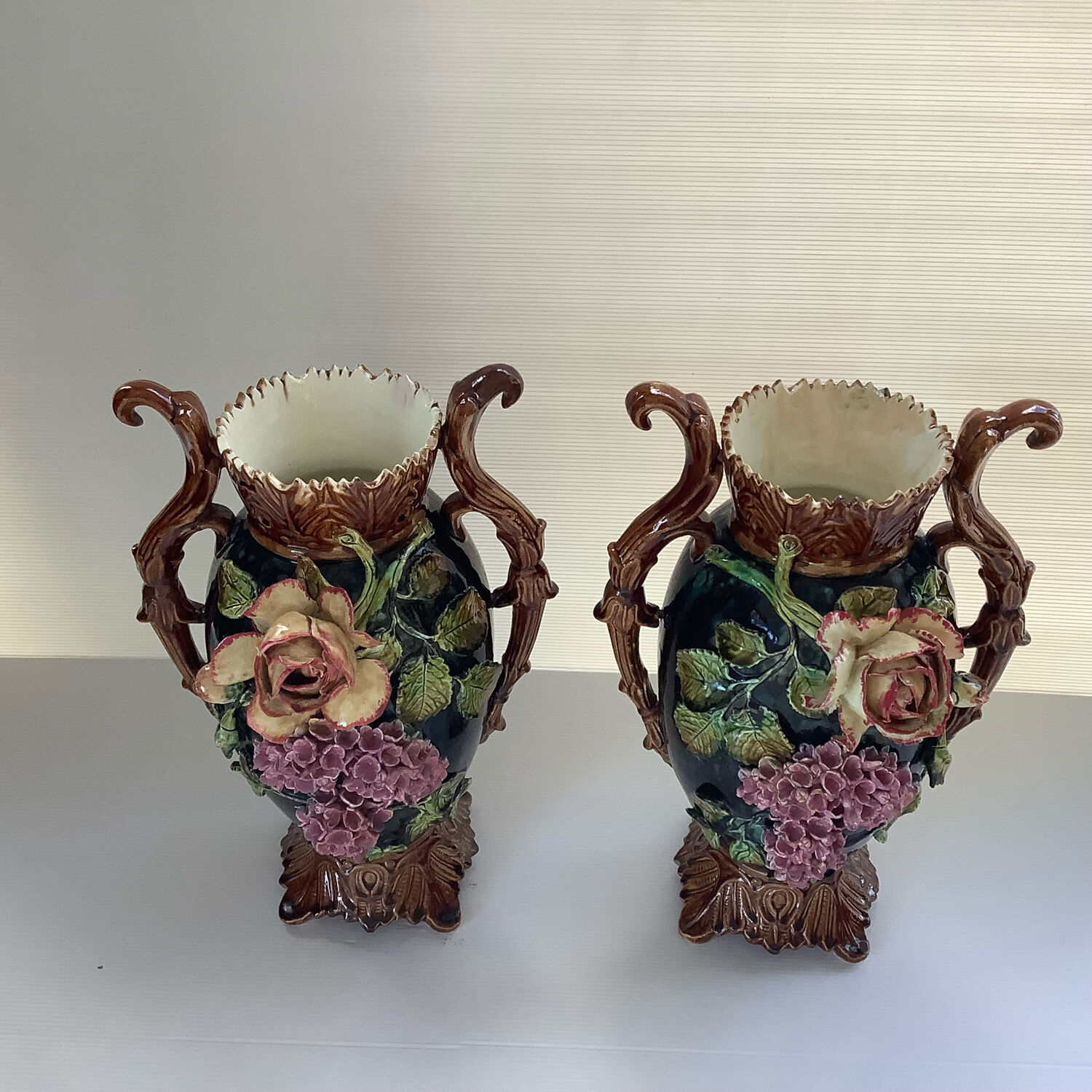 Art Nouveau Pair of Barbotine Vases France
