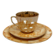 Ensemble de petit-déjeuner "Trio" de Chodzież – design marbré doré, époque PRL (années 1970).