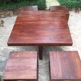 Coffee table in teak with its 4 stools