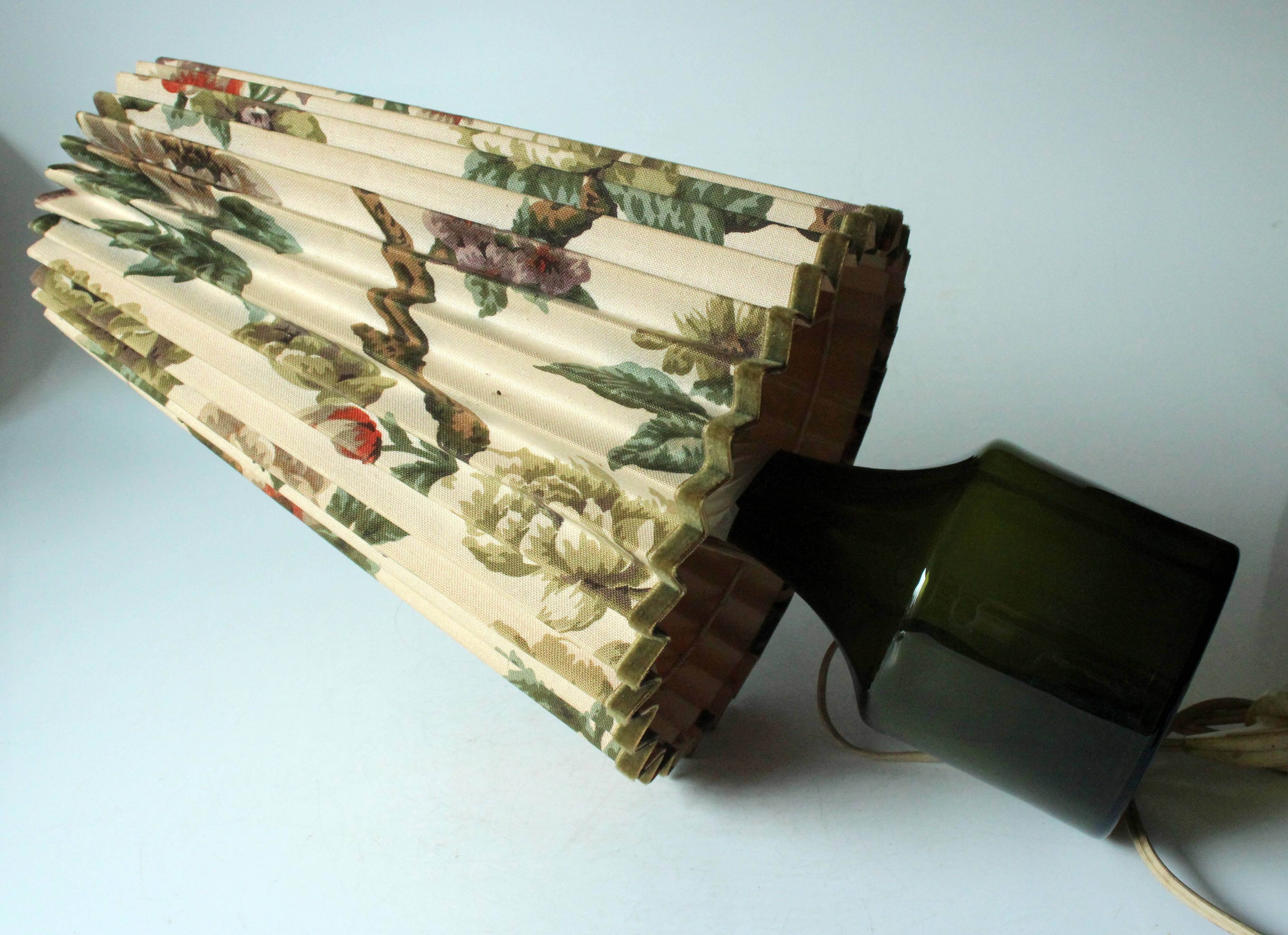 Rockabilly glass footed table lamp with a fabric lampshade, comes direct from the 1950s