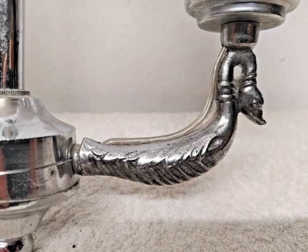 Ancien lustre 2 bras canards chromé - abats jour opaline vintage