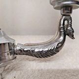 Vintage opaline lampshade chrome duck 2-arm chandelier