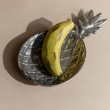Silver-Plated Pineapple Bowl, 1960s Vintage Saladier in Metal, Tropical Centerpiece