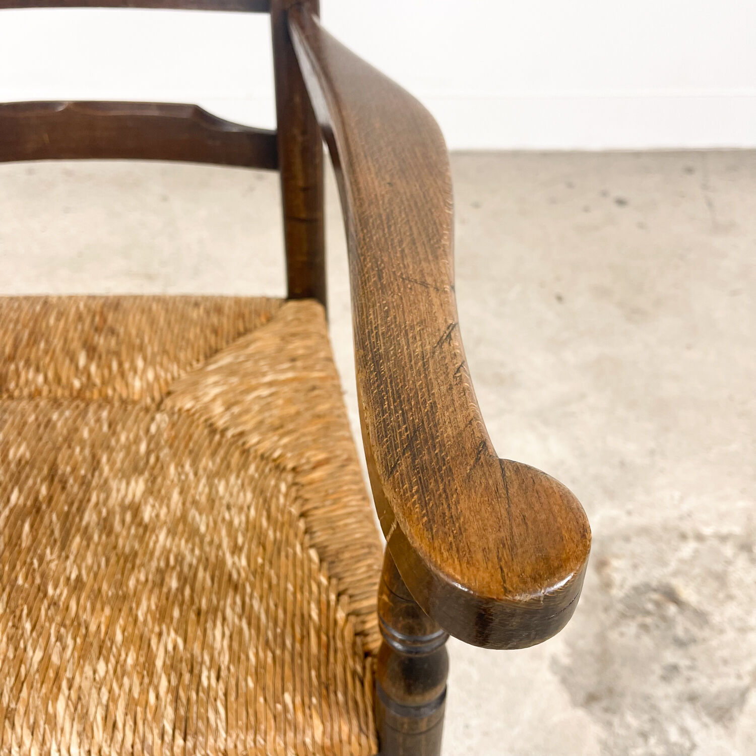 Antique oak wooden farmhouse armchair with cane seat Zutphen