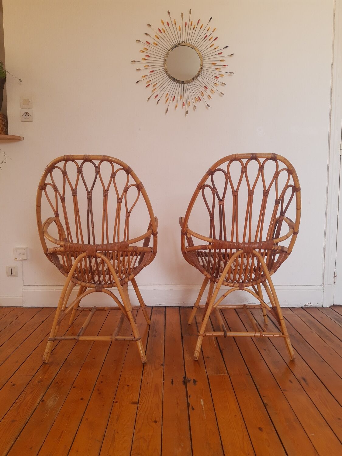 Pair of vintage rattan armchairs