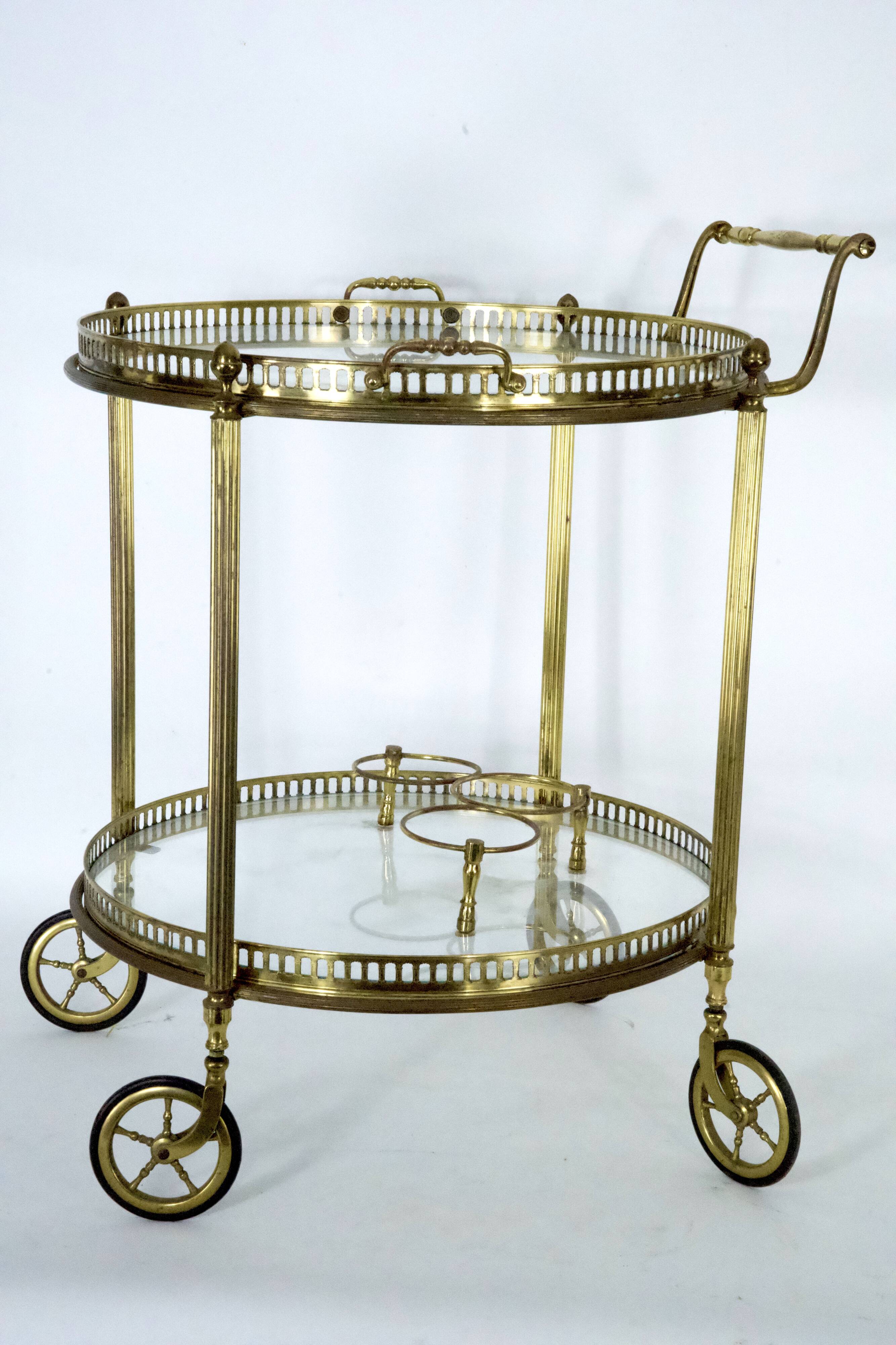 Mid-Century Modern Brass and Glass Bar Cart 1970s.