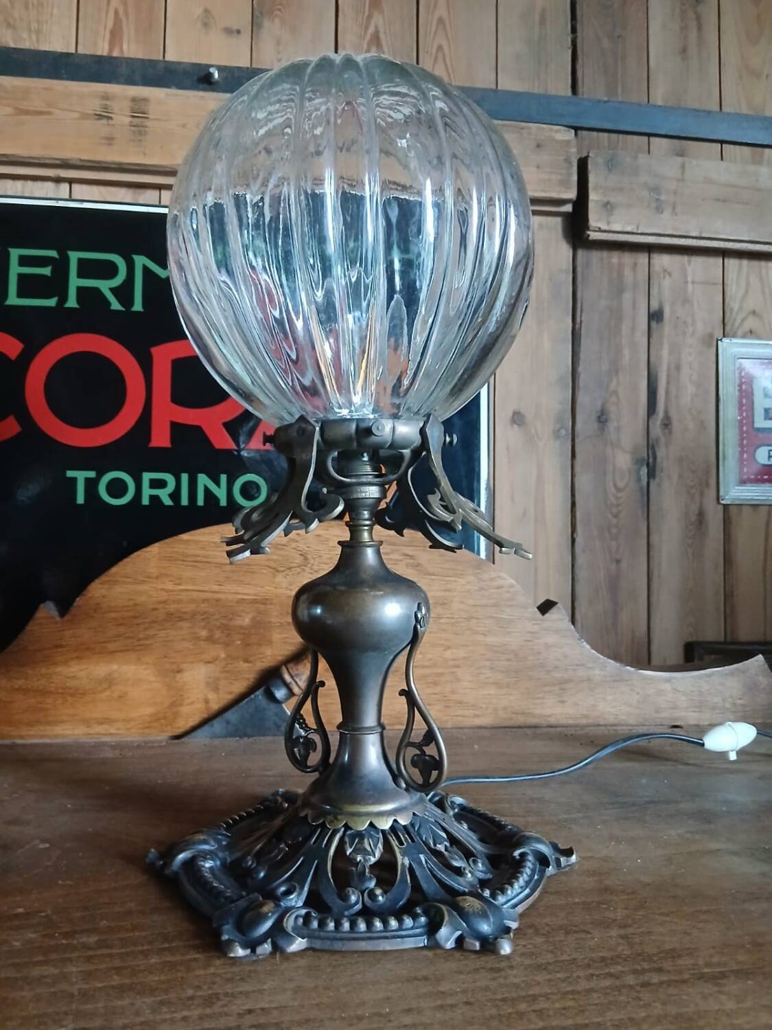Bronze and glass lamp